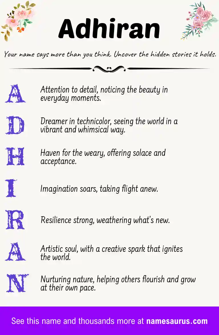 Acrostic poem about Adhiran.
