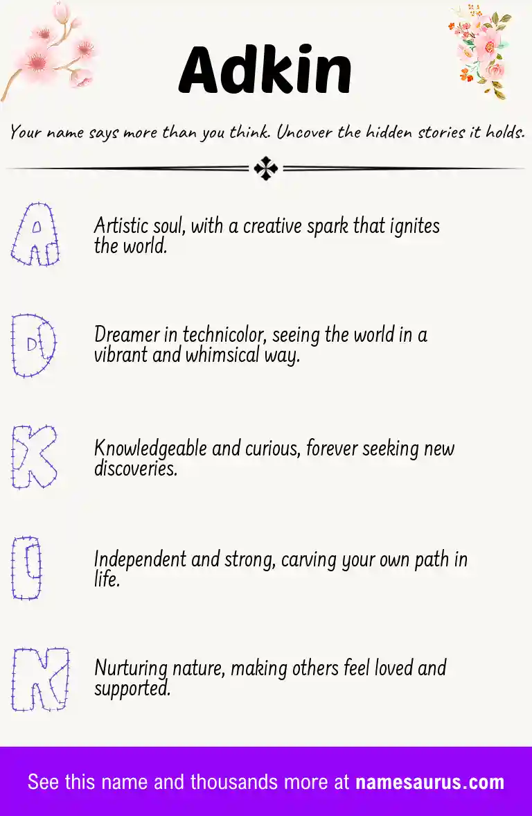 Acrostic poem about Adkin.
