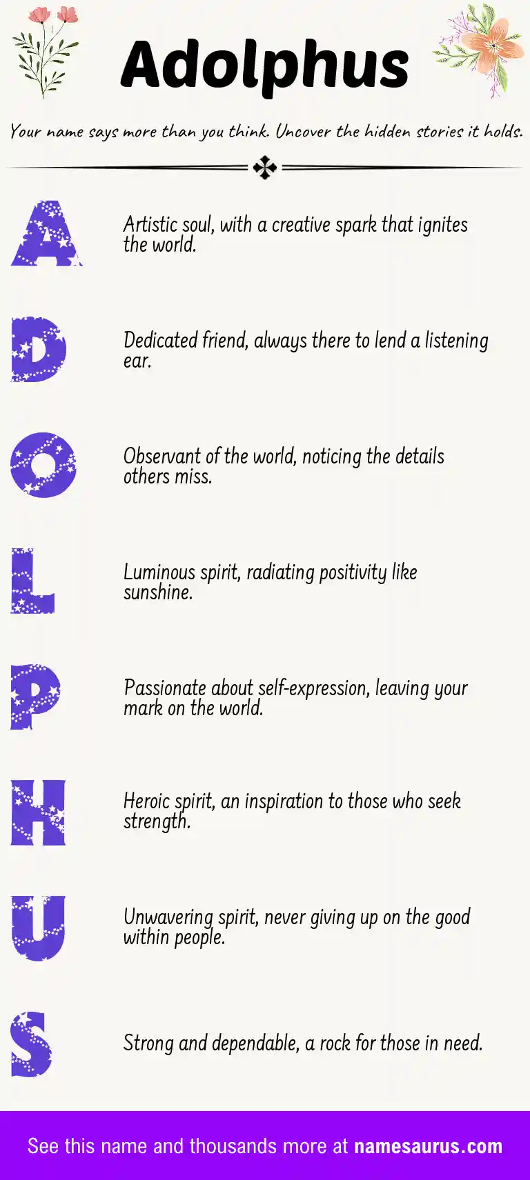 Acrostic poem about Adolphus.