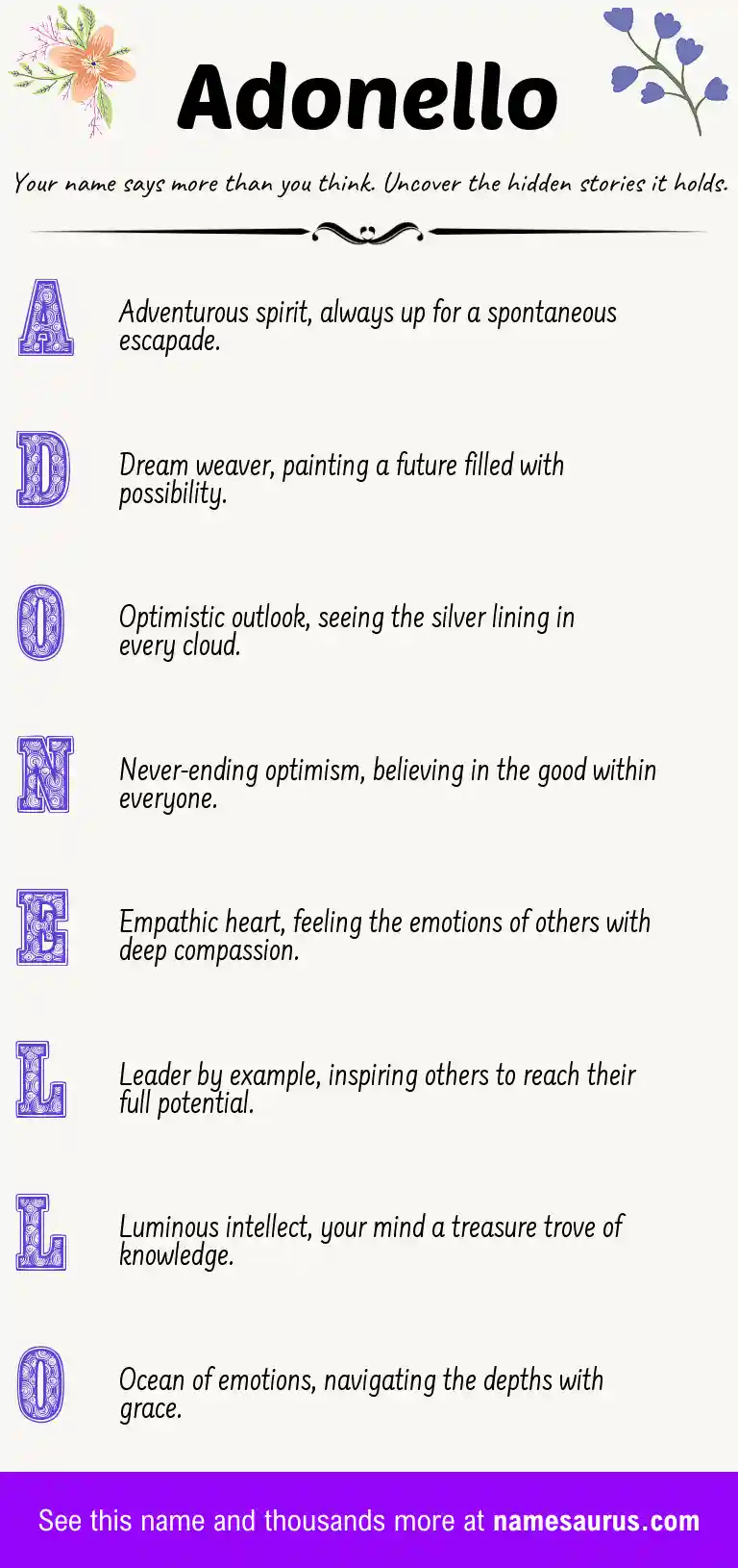 Acrostic poem about Adonello.