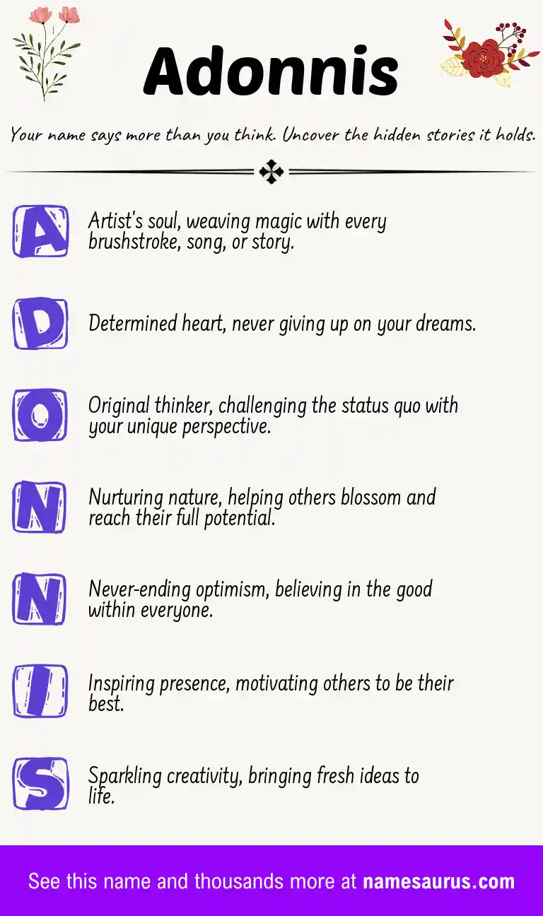 Acrostic poem about Adonnis.