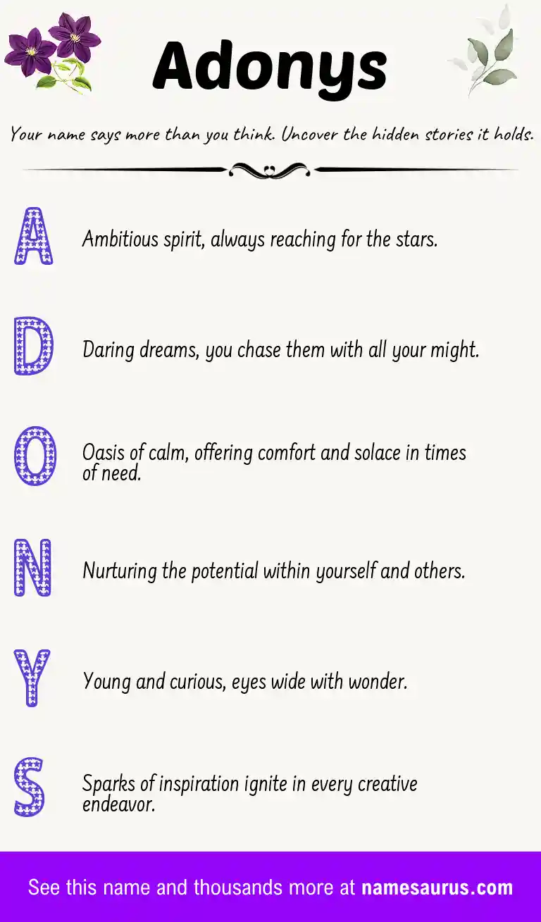 Acrostic poem about Adonys.