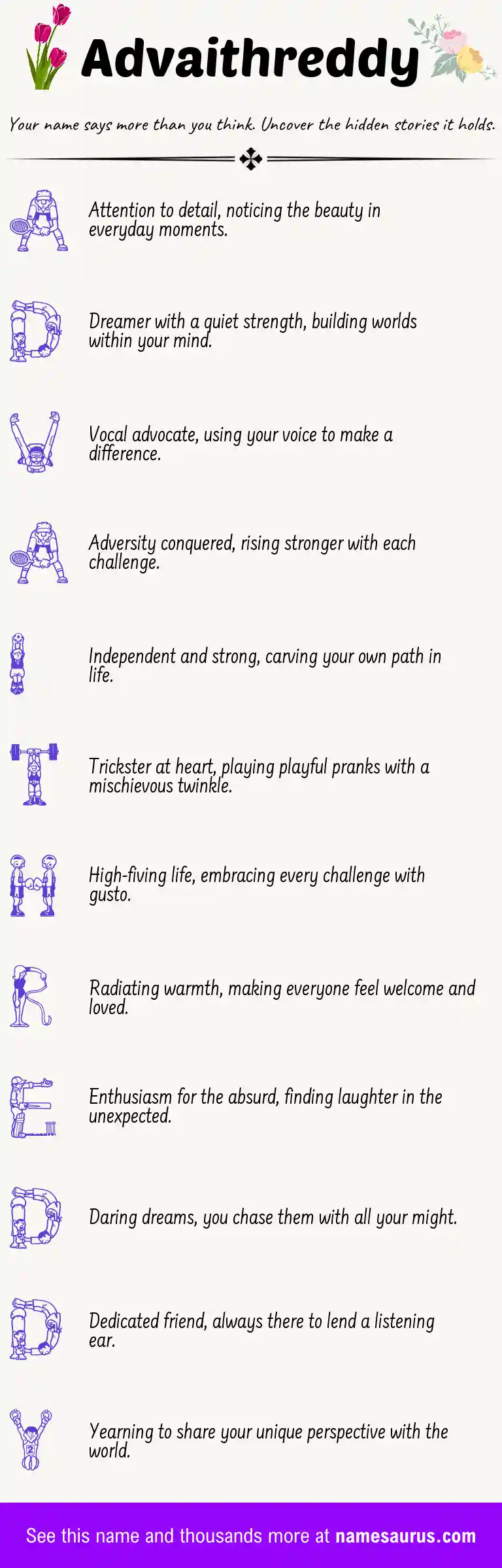 Acrostic poem about Advaithreddy.