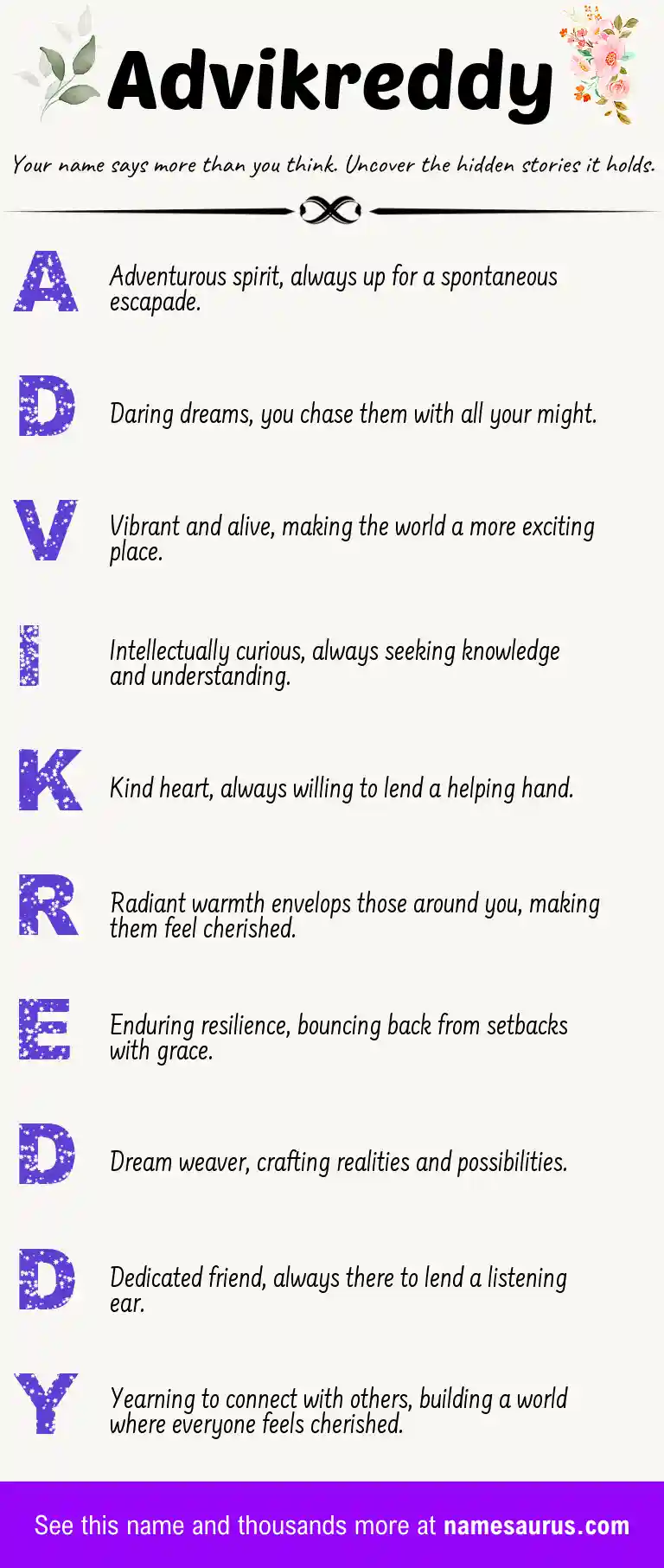 Acrostic poem about Advikreddy.