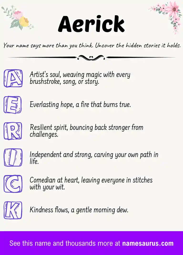 Acrostic poem about Aerick.