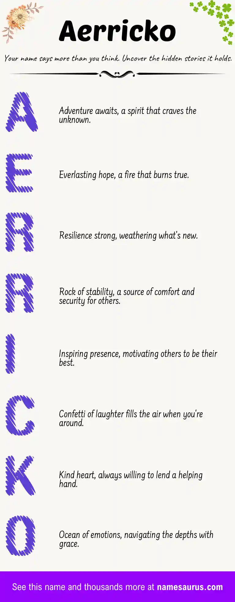 Acrostic poem about Aerricko.