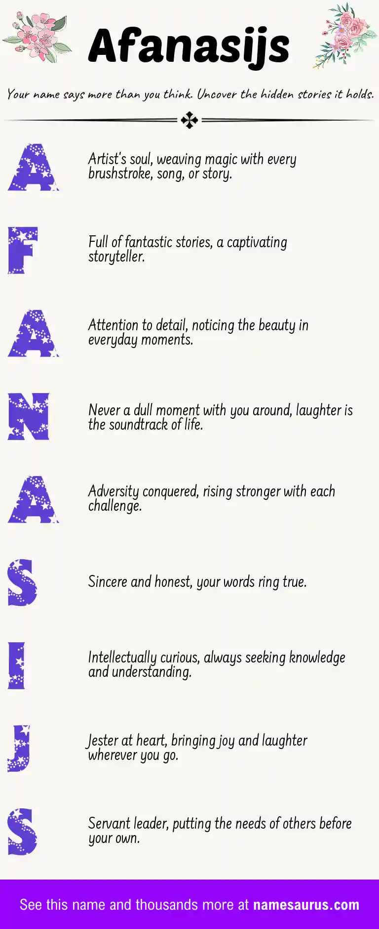 Acrostic poem about Afanasijs.