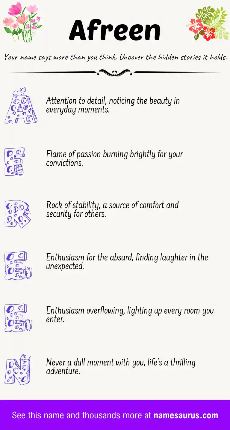 Acrostic poem about Afreen.