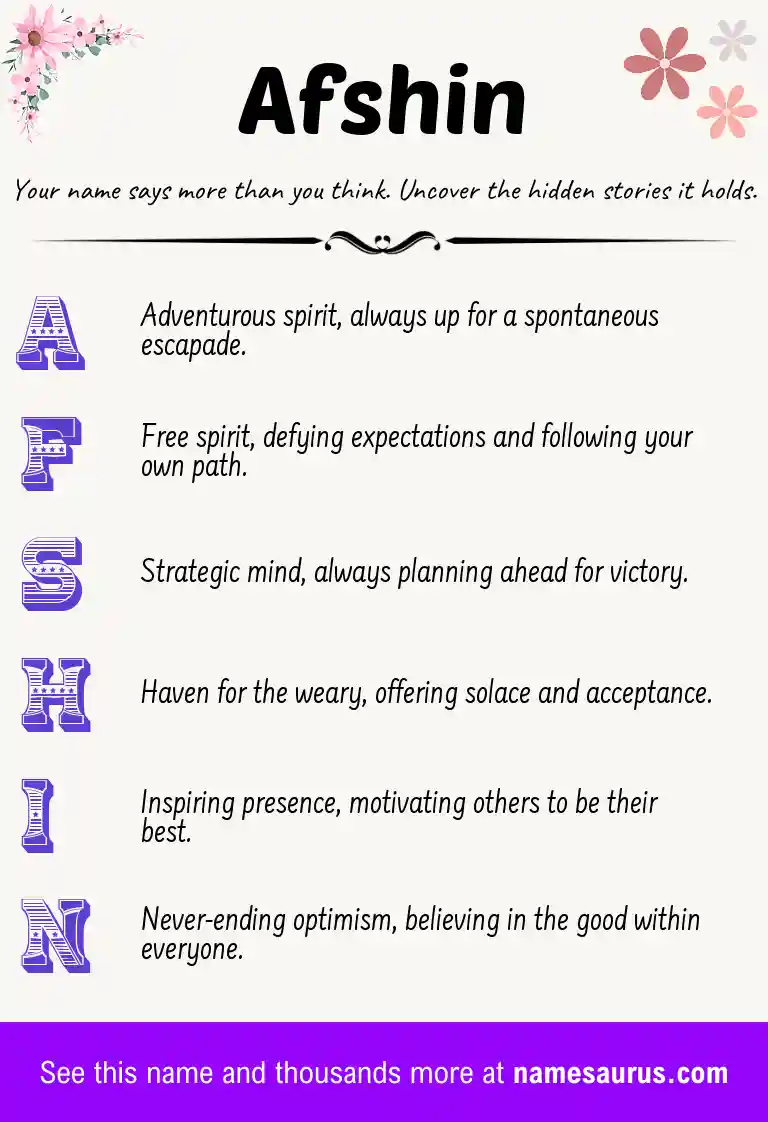 Acrostic poem about Afshin.