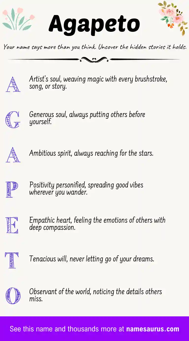 Acrostic poem about Agapeto.