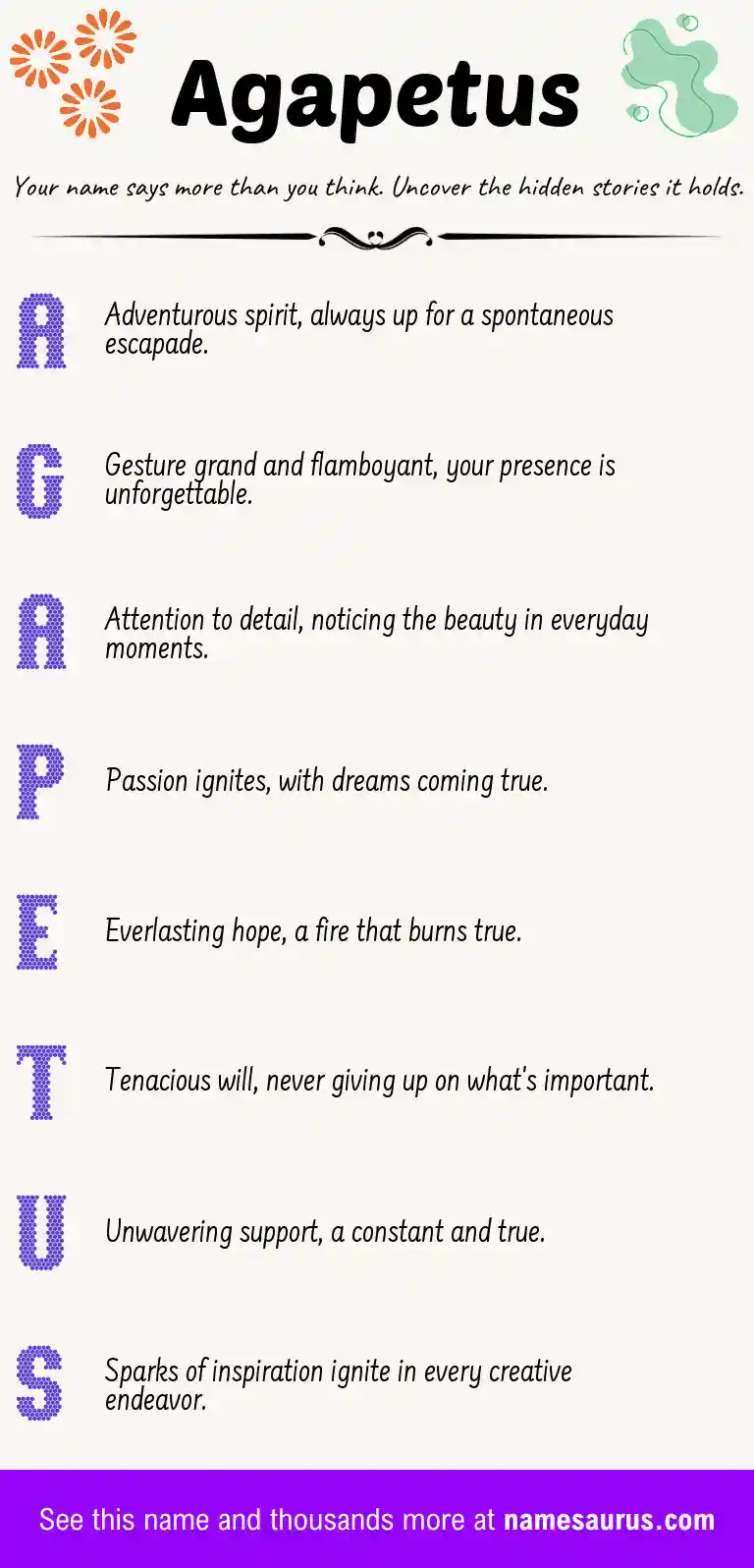 Acrostic poem about Agapetus.