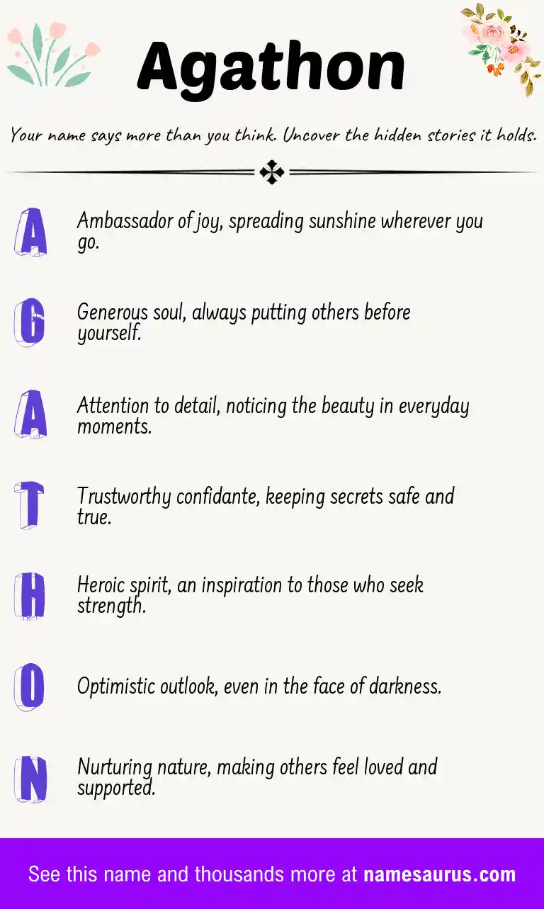 Acrostic poem about Agathon.