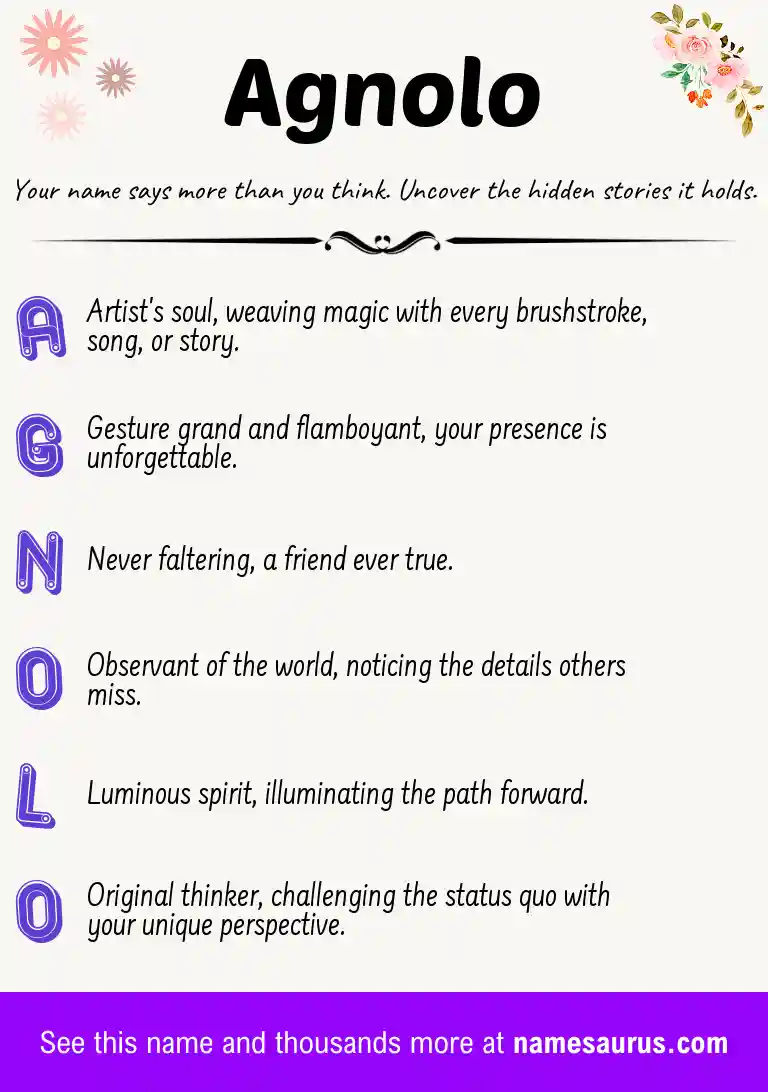 Acrostic poem about Agnolo.