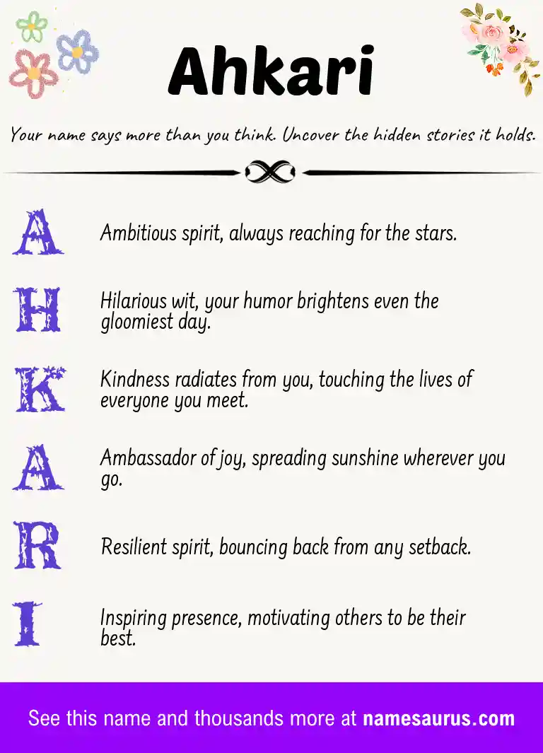 Acrostic poem about Ahkari.
