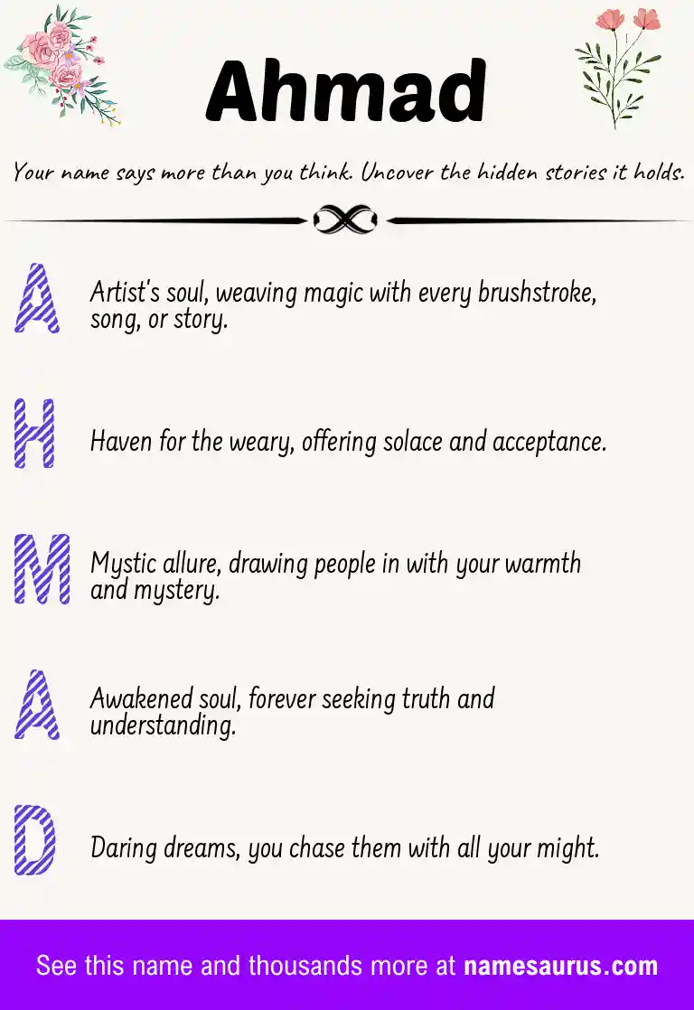 Acrostic poem about Ahmad.