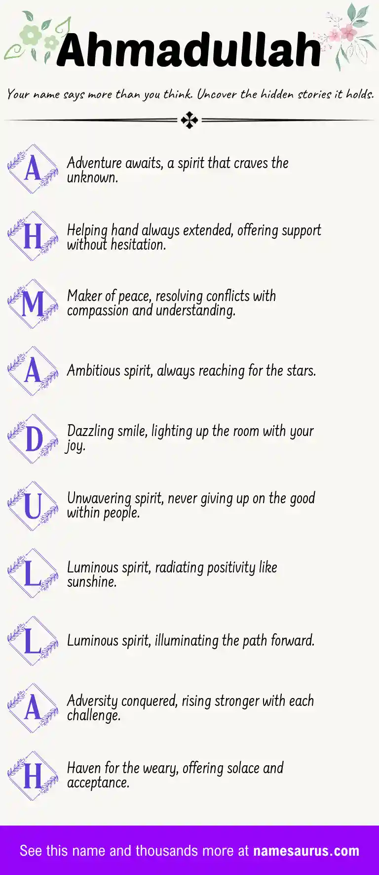 Acrostic poem about Ahmadullah.