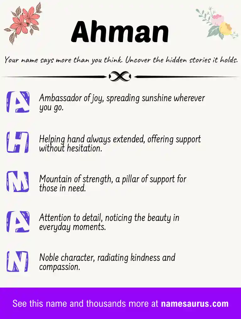 Acrostic poem about Ahman.