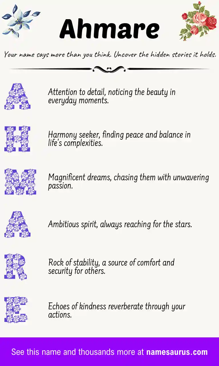 Acrostic poem about Ahmare.