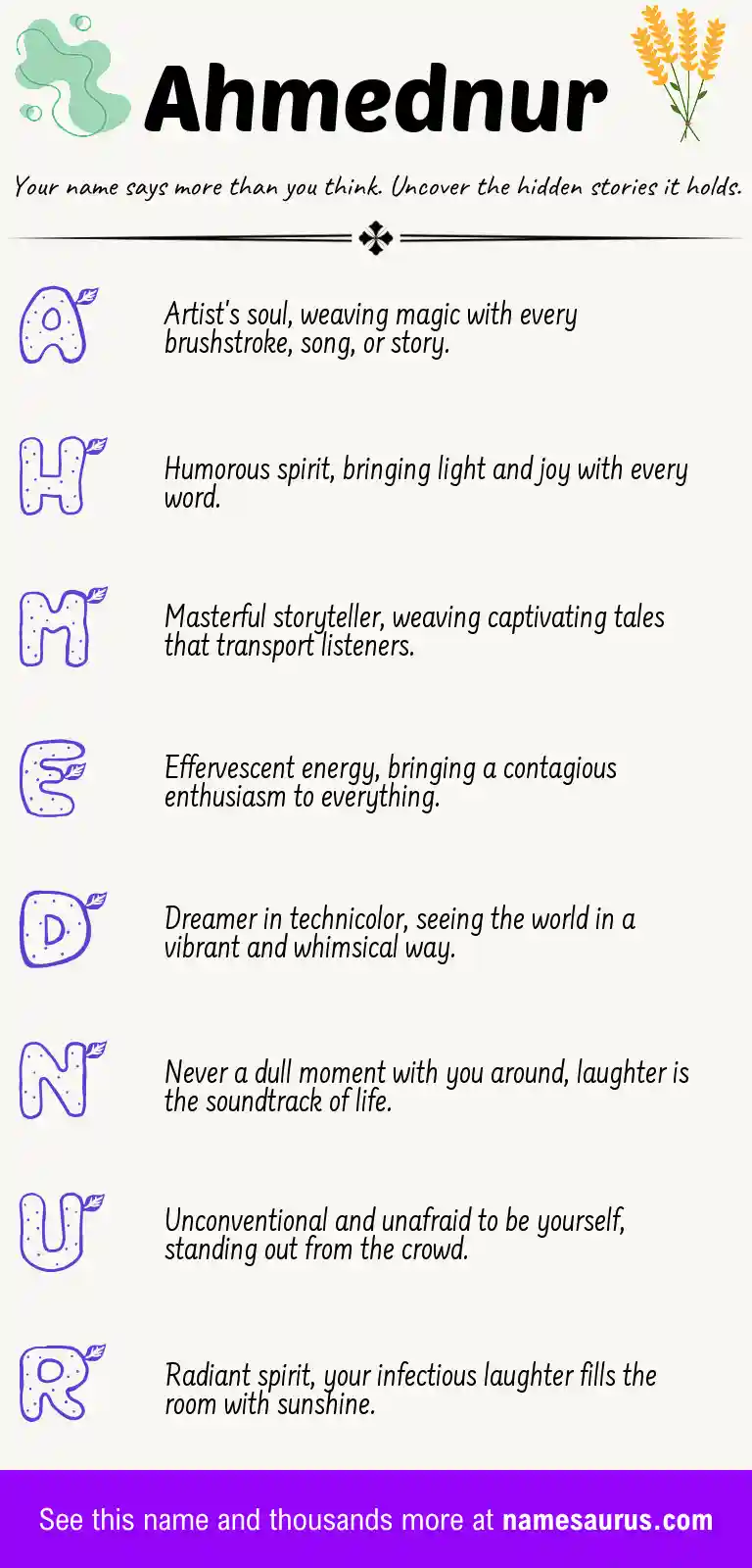 Acrostic poem about Ahmednur.