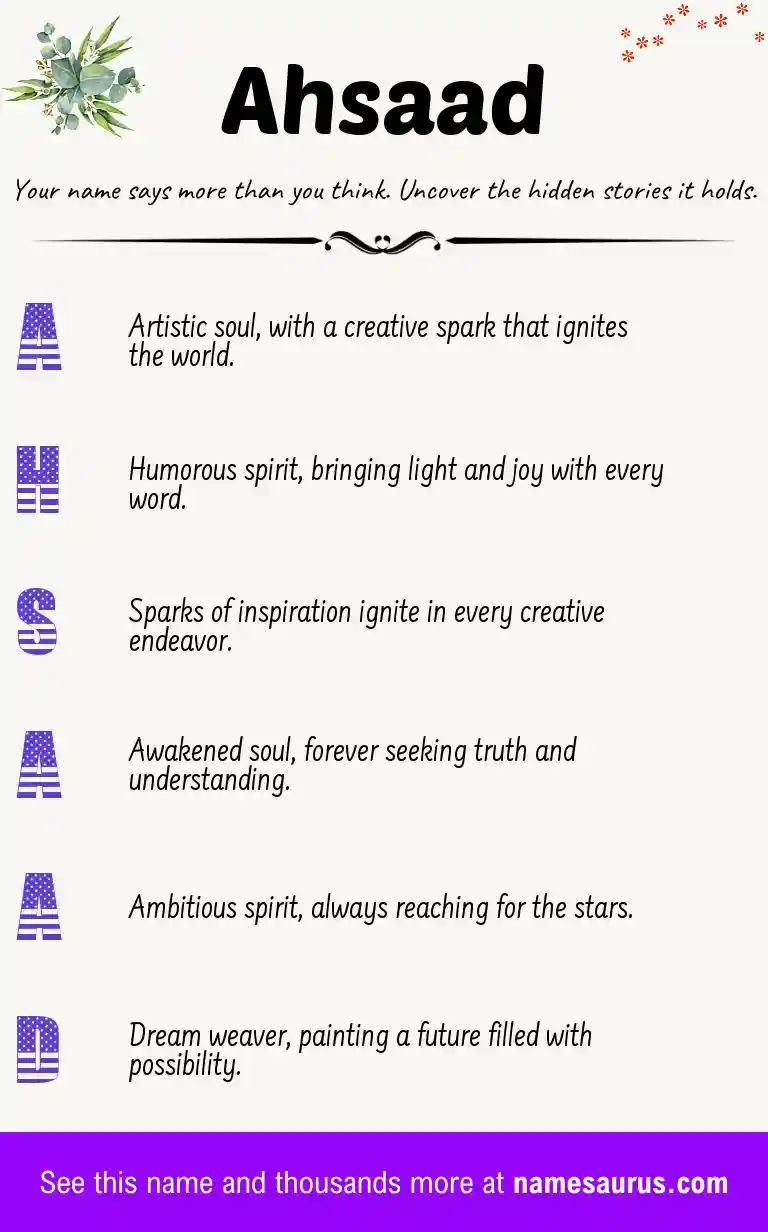 Acrostic poem about Ahsaad.