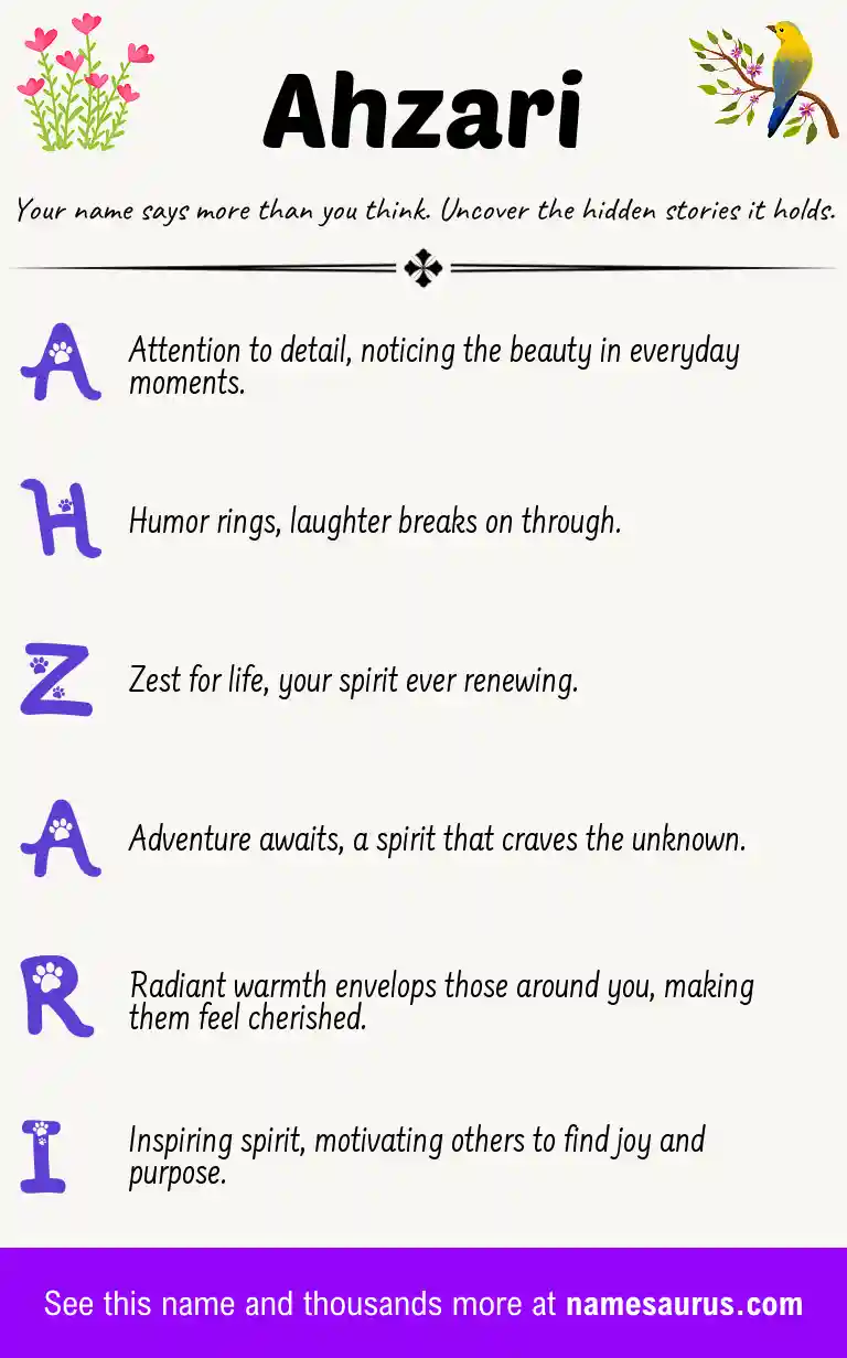 Acrostic poem about Ahzari.