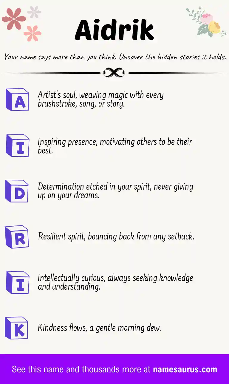 Acrostic poem about Aidrik.
