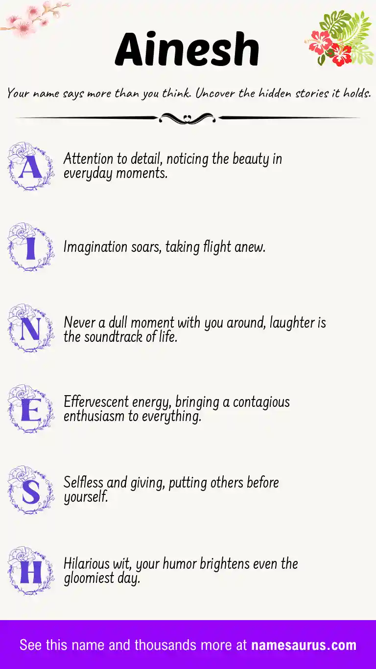 Acrostic poem about Ainesh.