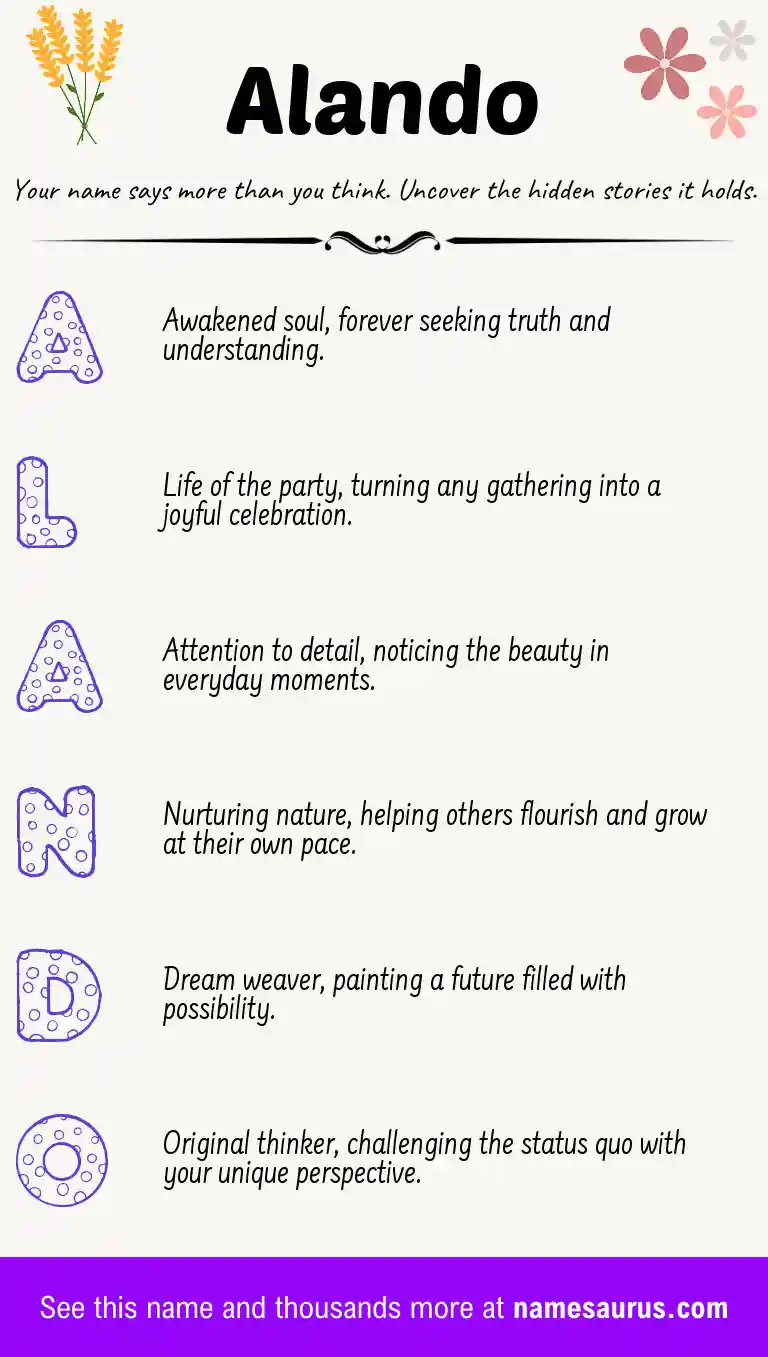 Acrostic poem about Alando.