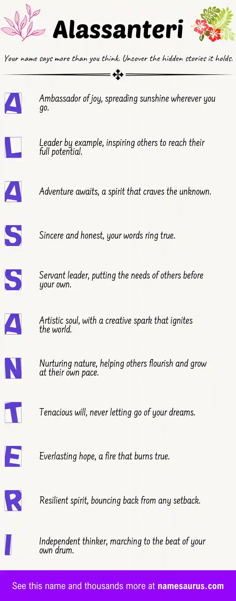 Acrostic poem about Alassanteri.