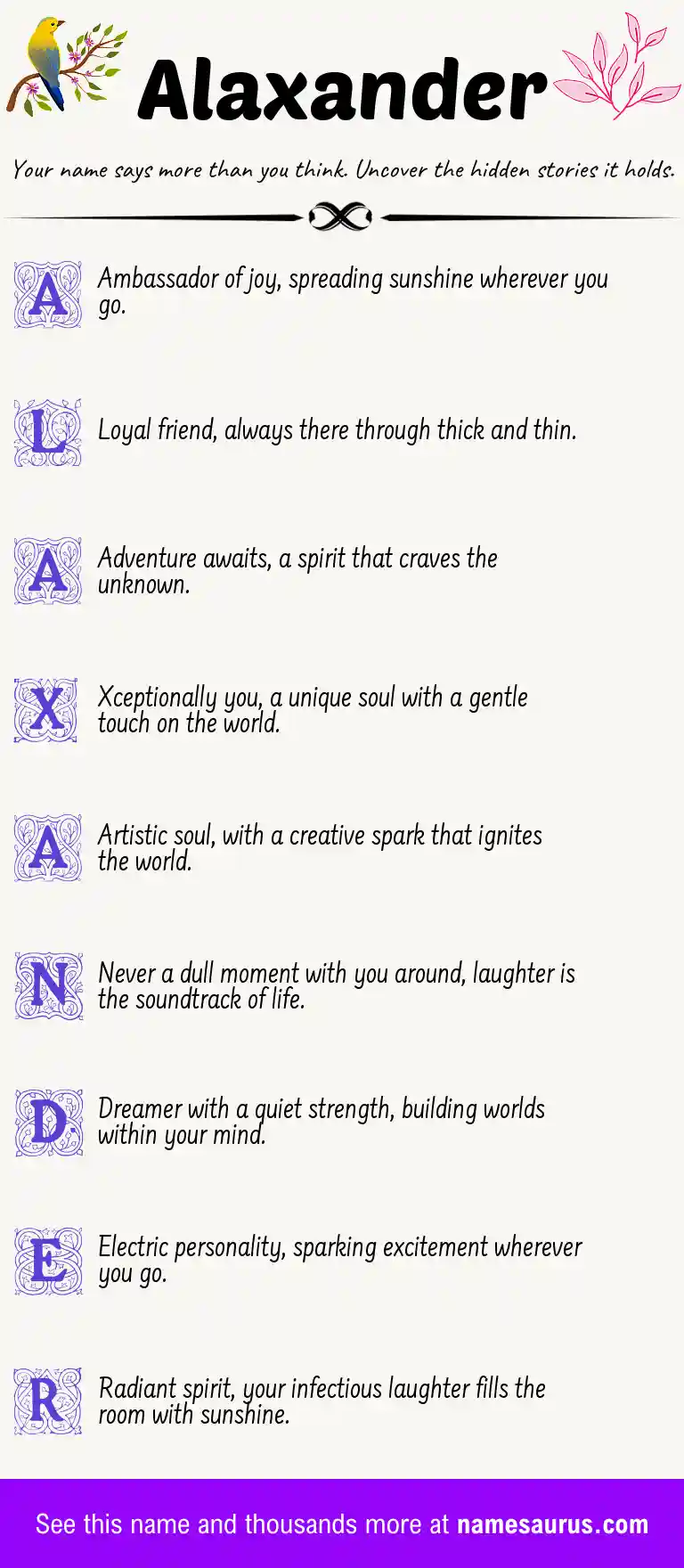 Acrostic poem about Alaxander.