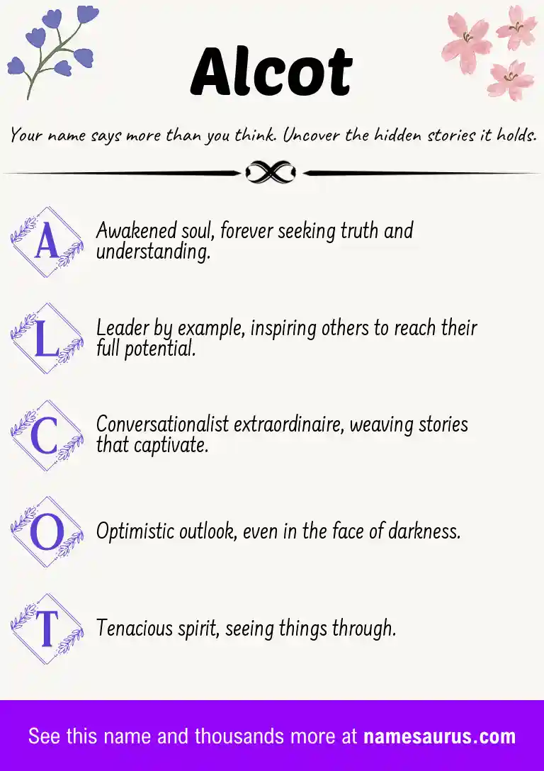 Acrostic poem about Alcot.