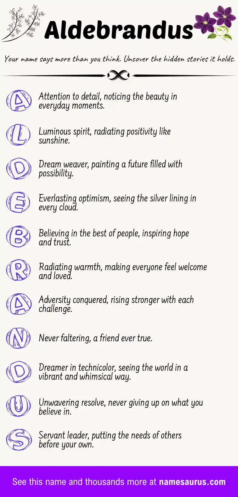 Acrostic poem about Aldebrandus.