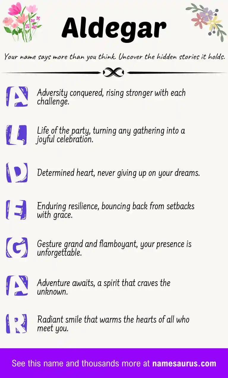 Acrostic poem about Aldegar.