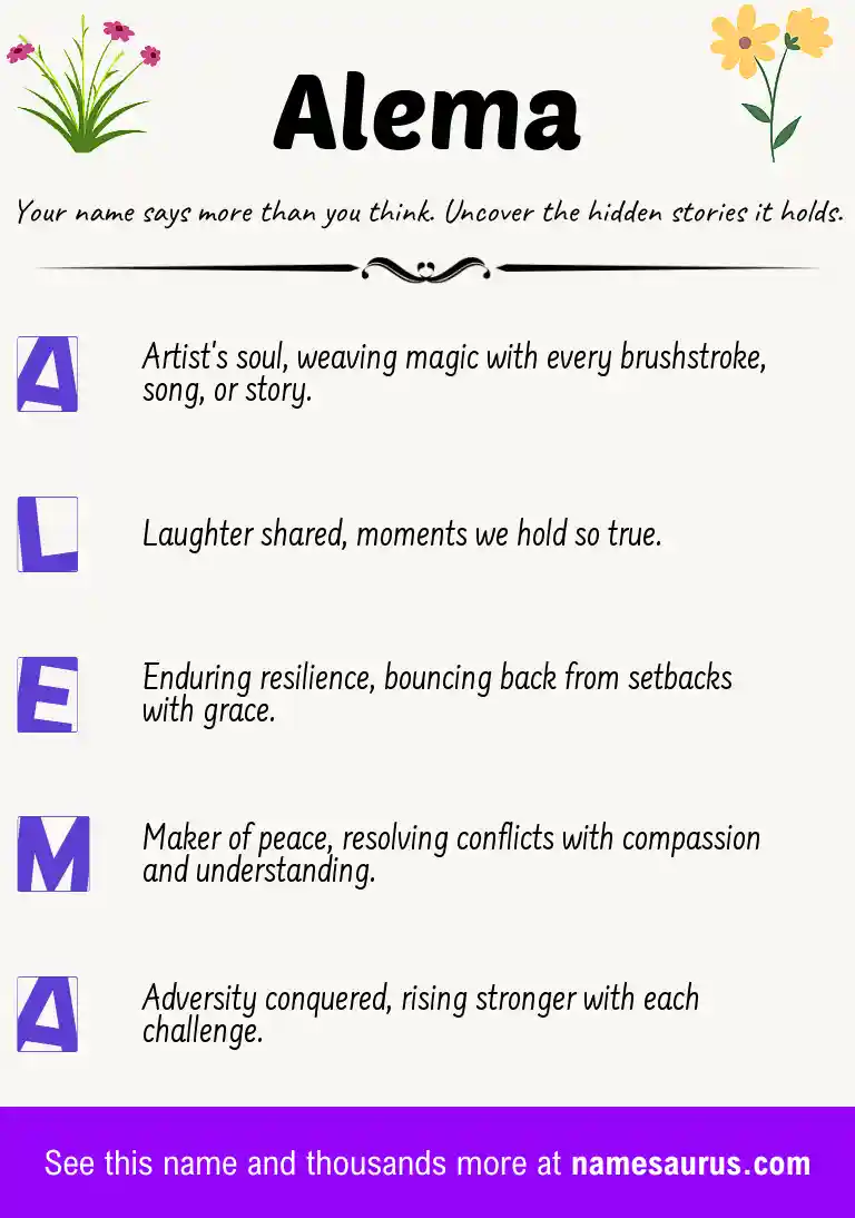 Acrostic poem about Alema.