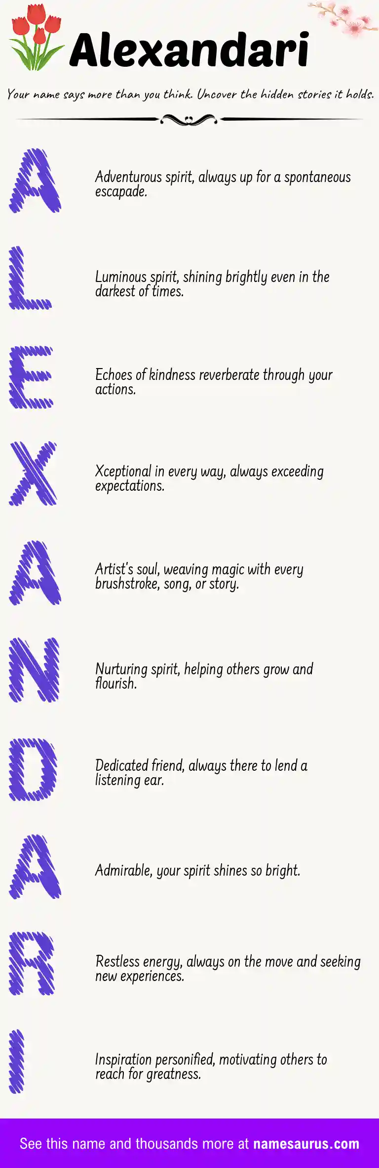 Acrostic poem about Alexandari.
