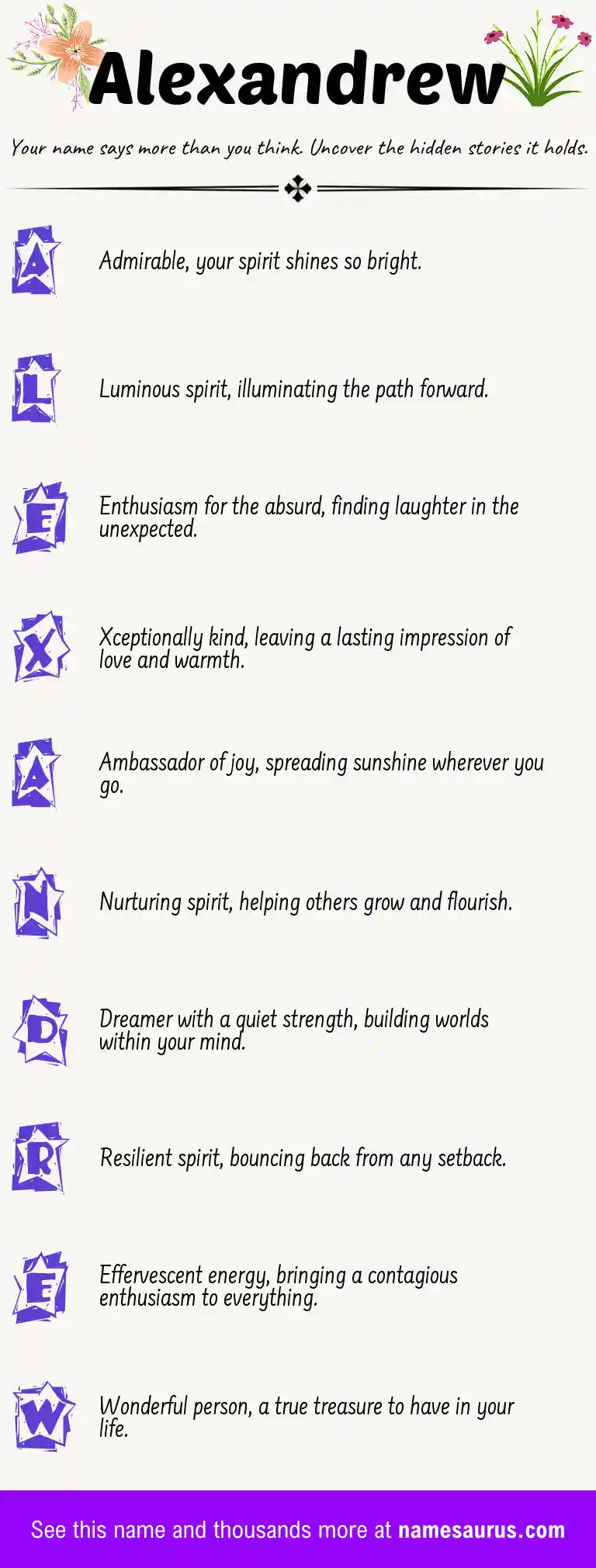 Acrostic poem about Alexandrew.