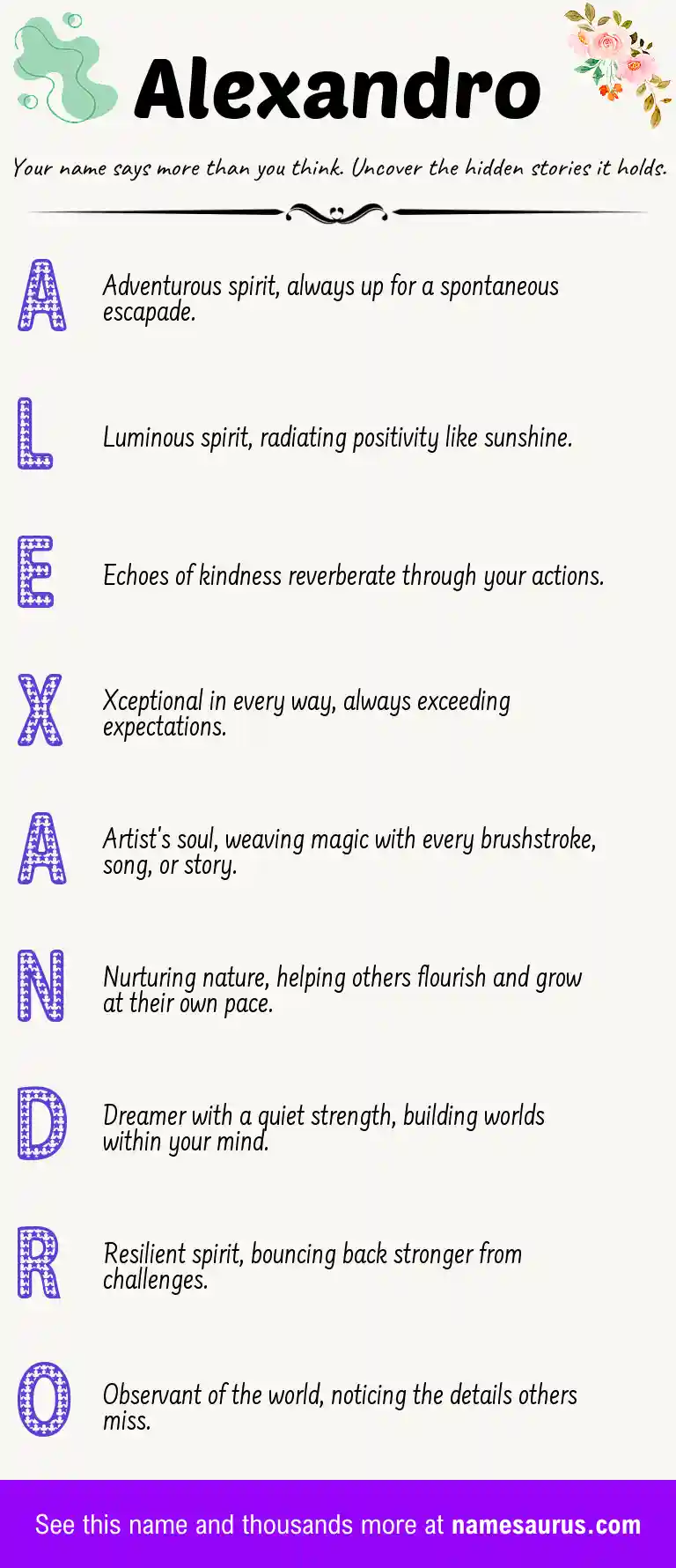 Acrostic poem about Alexandro.