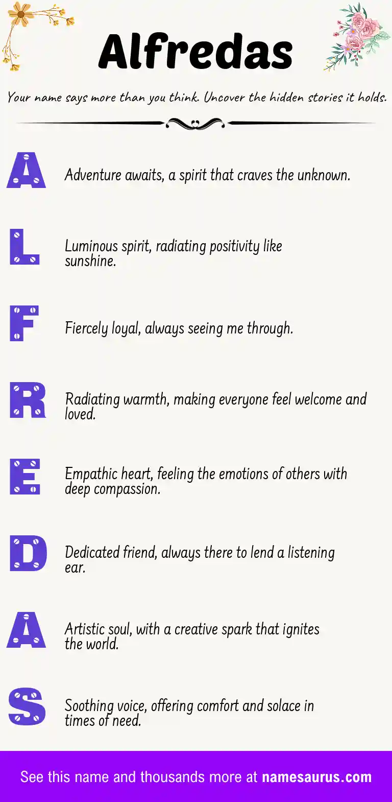 Acrostic poem about Alfredas.