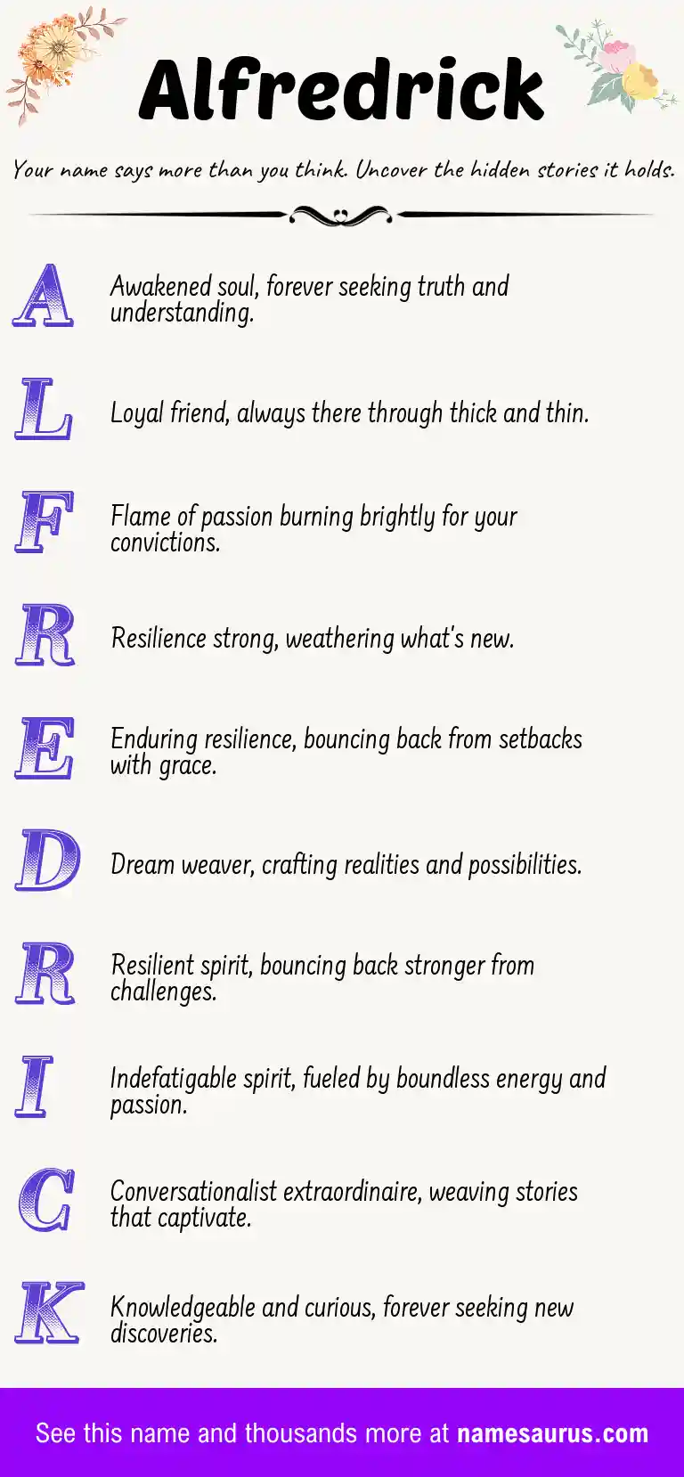 Acrostic poem about Alfredrick.