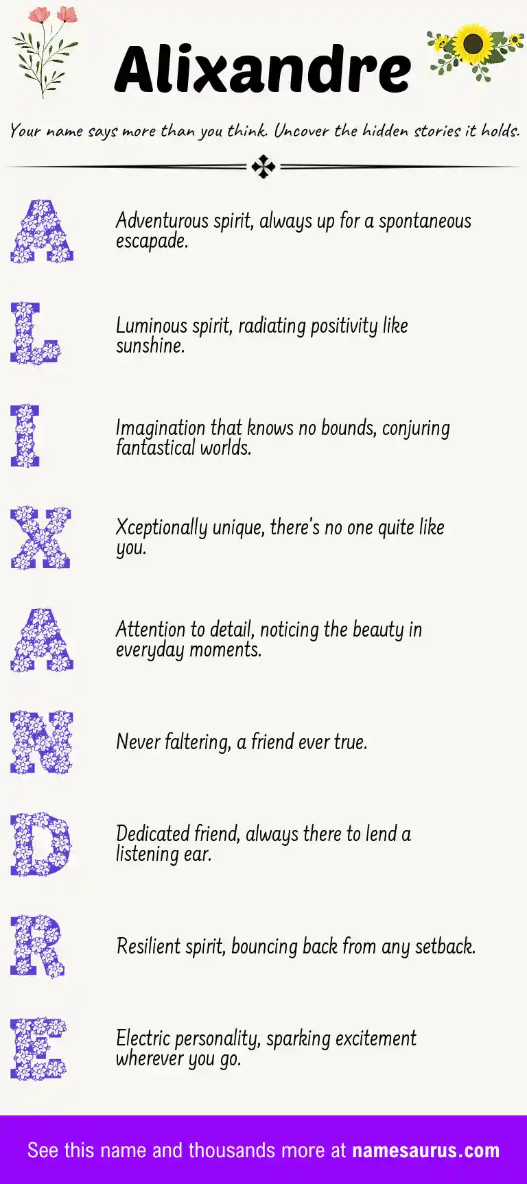 Acrostic poem about Alixandre.