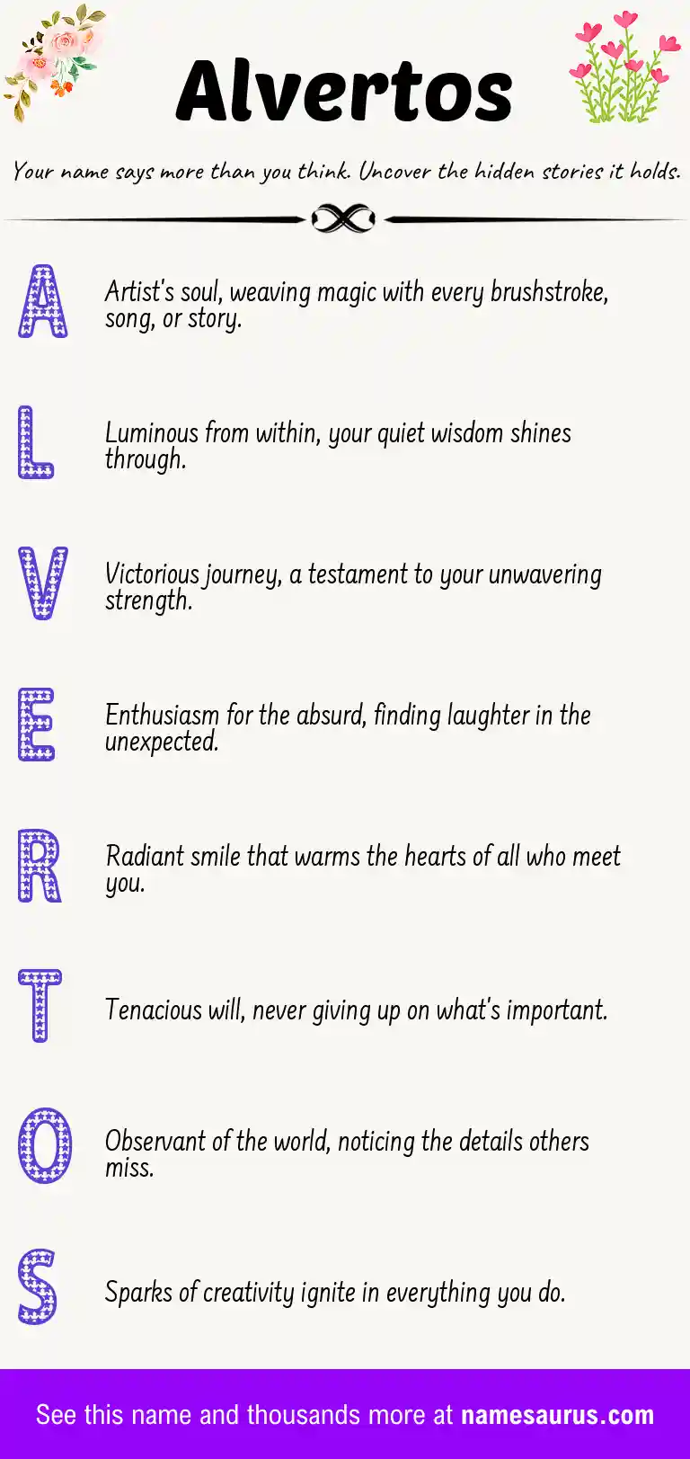 Acrostic poem about Alvertos.