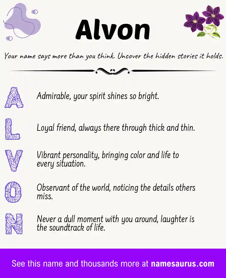Acrostic poem about Alvon.