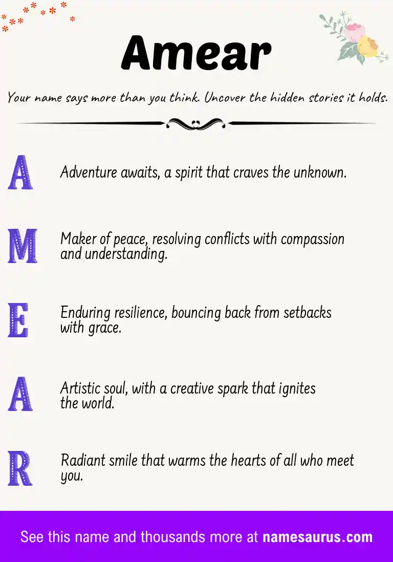 Acrostic poem about Amear.