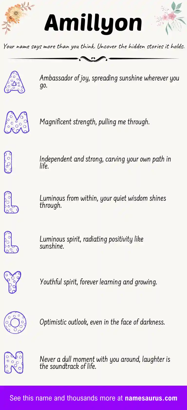 Acrostic poem about Amillyon.