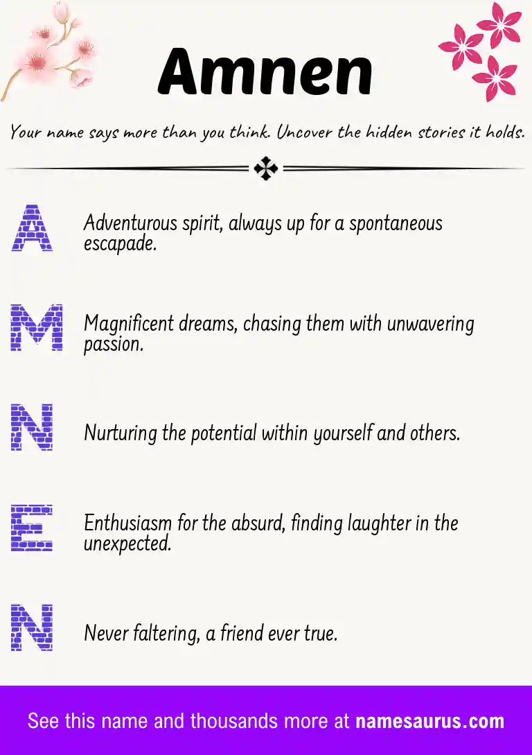 Acrostic poem about Amnen.