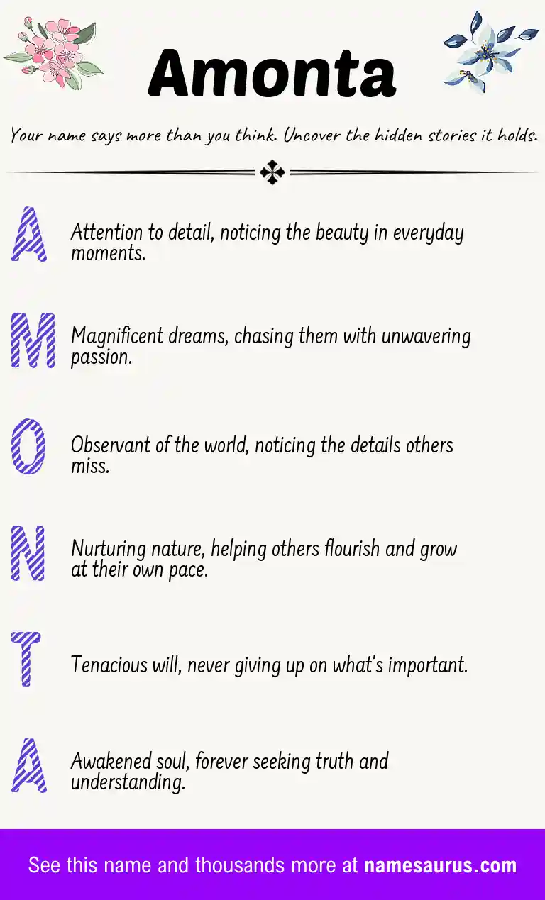 Acrostic poem about Amonta.