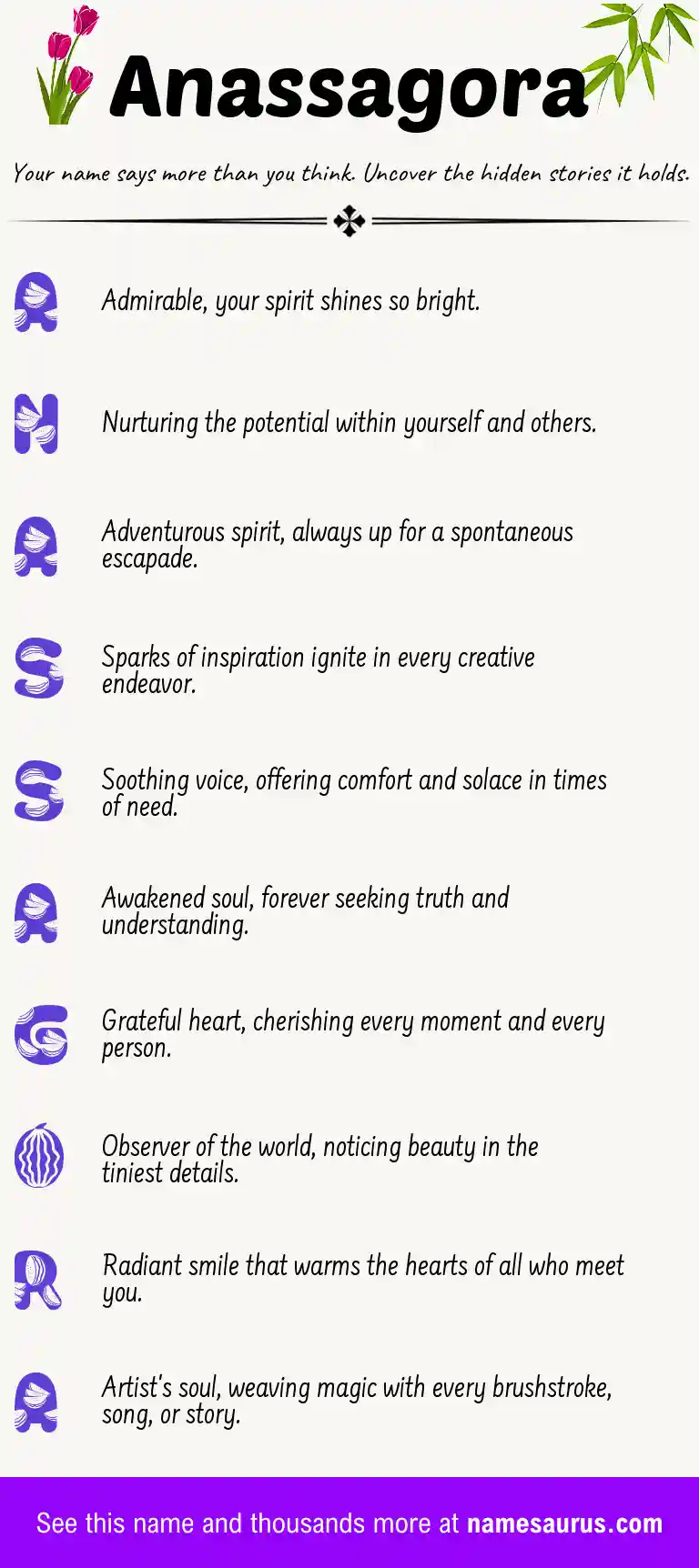 Acrostic poem about Anassagora.