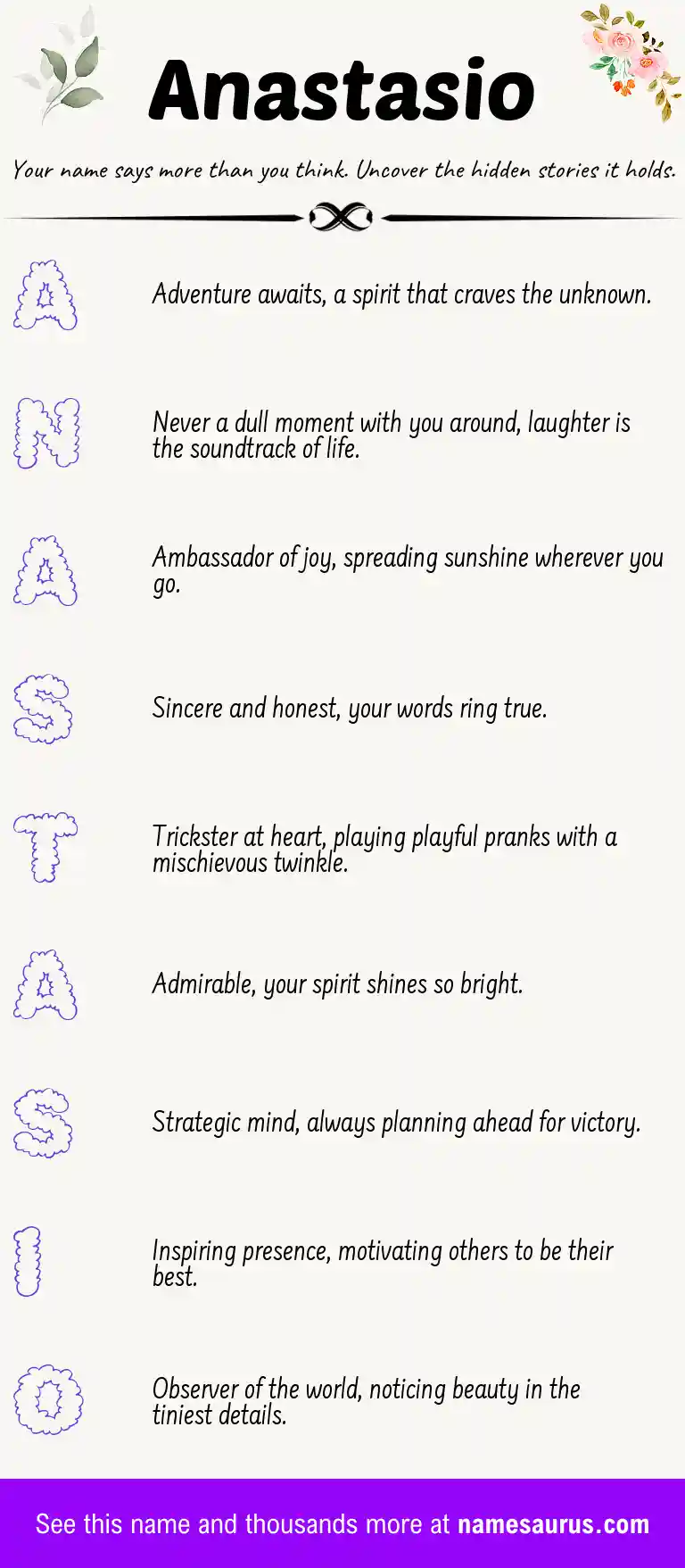 Acrostic poem about Anastasio.