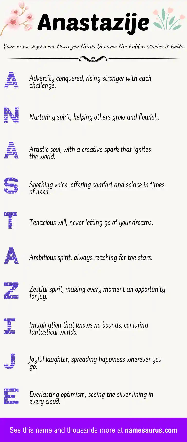 Acrostic poem about Anastazije.