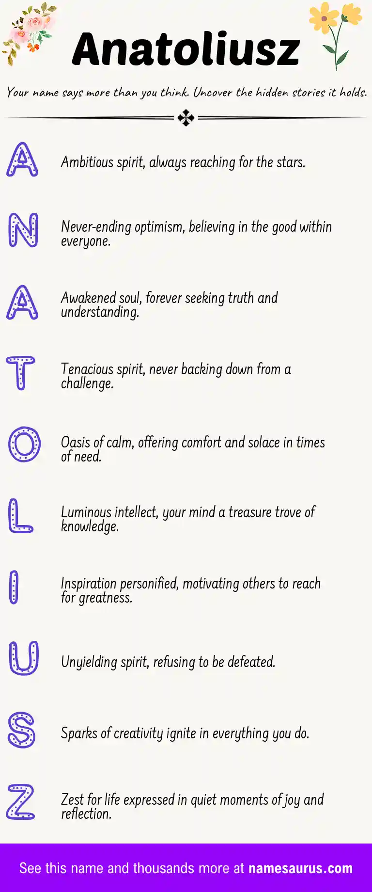 Acrostic poem about Anatoliusz.